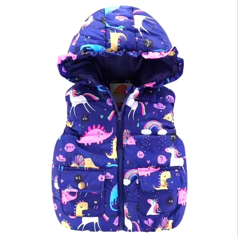 Girl's Dino Unicorn Hooded Vest L EUC - Picture 2 of 14